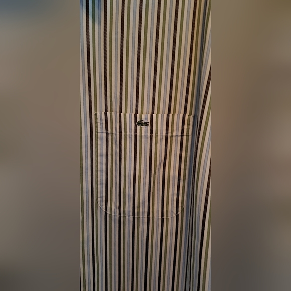 Lacoste Men's Size 44 Beige W/Green/Blue Strpd Alligator Logo  BTTN Down Shirt L - Picture 5 of 5